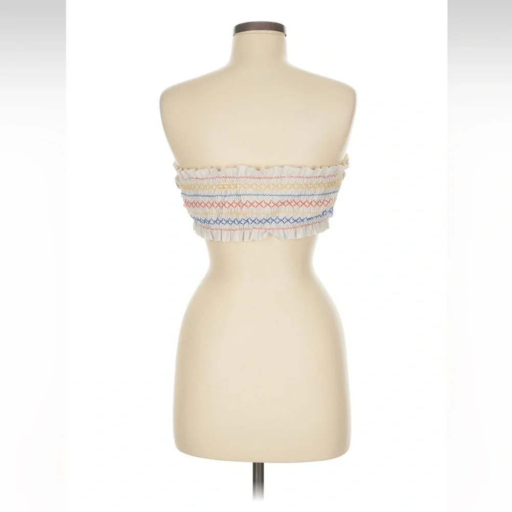 TORY BURCH Costa Smocked Bandeau Bikini Strapless Top in Cream